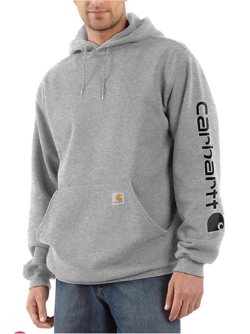 Carhartt Heather Gray Pullover Hoodie with Logo Sleeve - Men’s Small